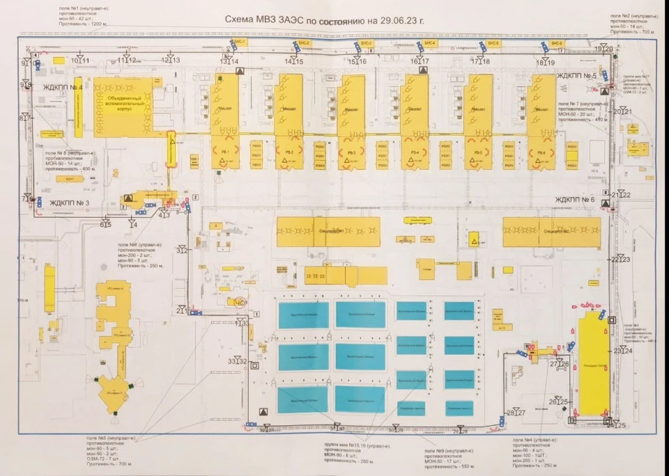 Схема приміщень ЗАЕС зі вказаним розміщенням вибухових присторіїв / ГУР МО