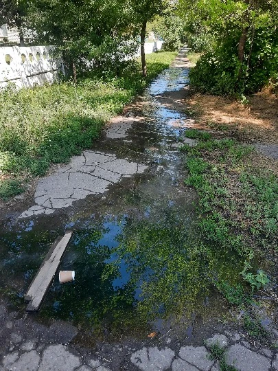 Тимчасово окупований Алчевськ, прорив каналізації по дорозі до дитячого садочка Альонушка, вул. Гм