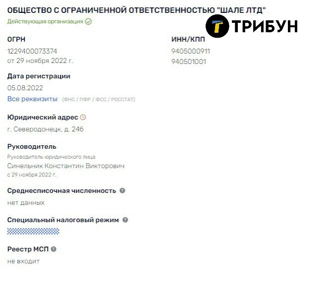 Костянтин Синельник, який вказаний в російському реєстрі як керівник підприємства
