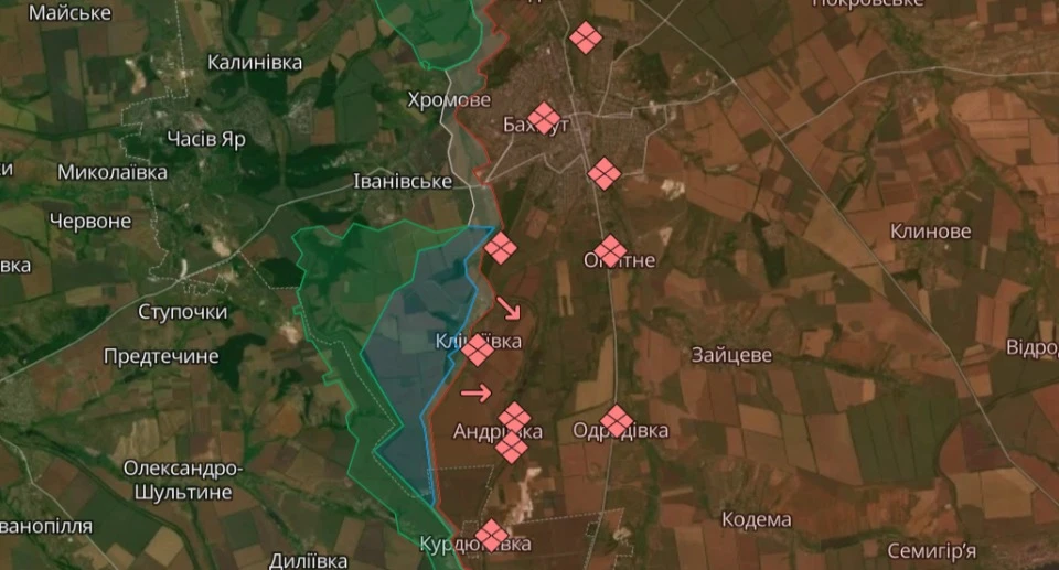 Бахмутський напрямок на карті Deepstate