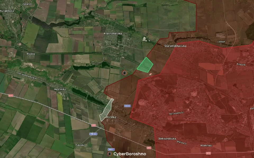 Карта Мар'їнського напрямку із захопленою шахтою Трудовська