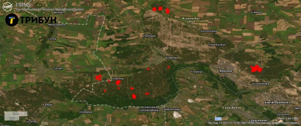 Супутникові знімки NASA з лісовими пожежами на Луганщині