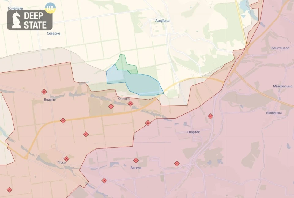 Зміни на карті поблизу Опитного на Донеччині станом на 10 вересня 2023 року