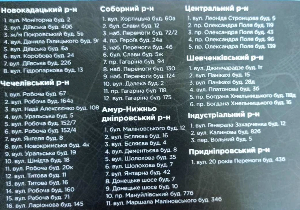 Список населенных пунктов, где будет проходить регистрация  Фото: Caritas Донецк