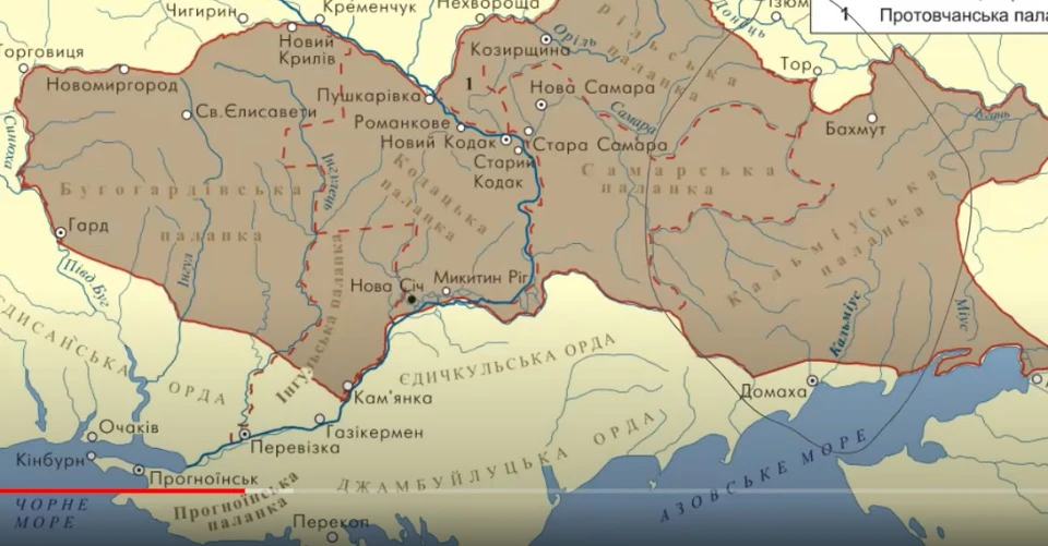 Територія Кальміуської паланки нагадує обриси сучасної Донецької області