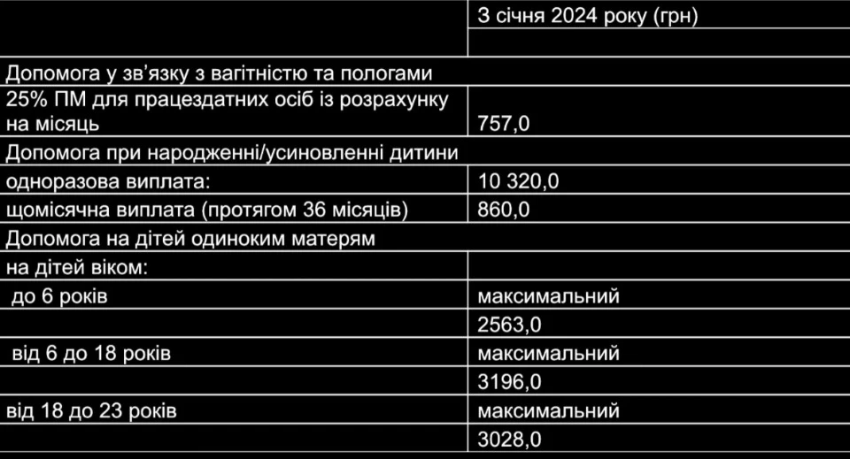 Виплати на дітей у 2024 році