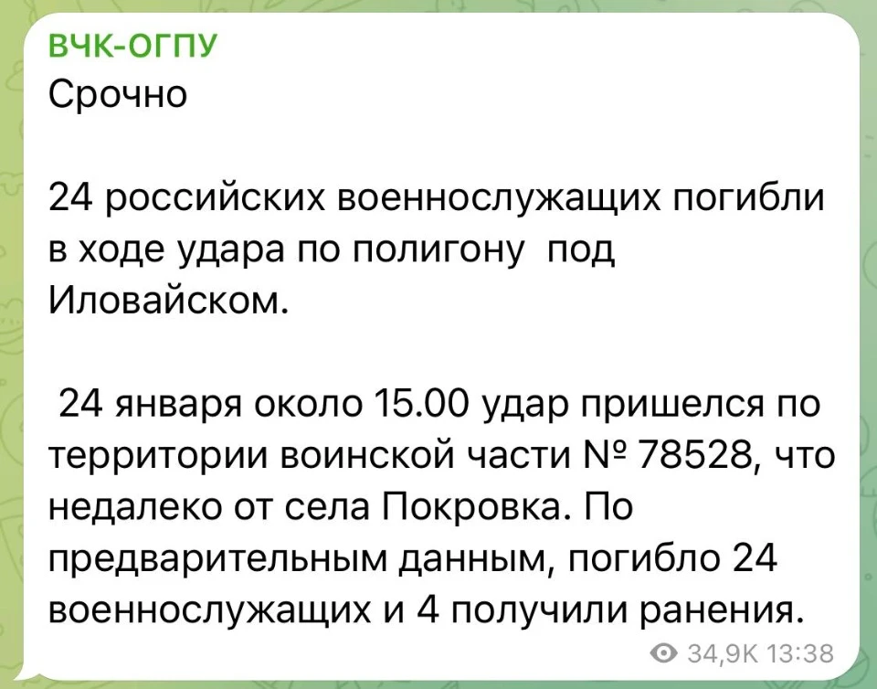 повідомлення росіян про удар по полігону